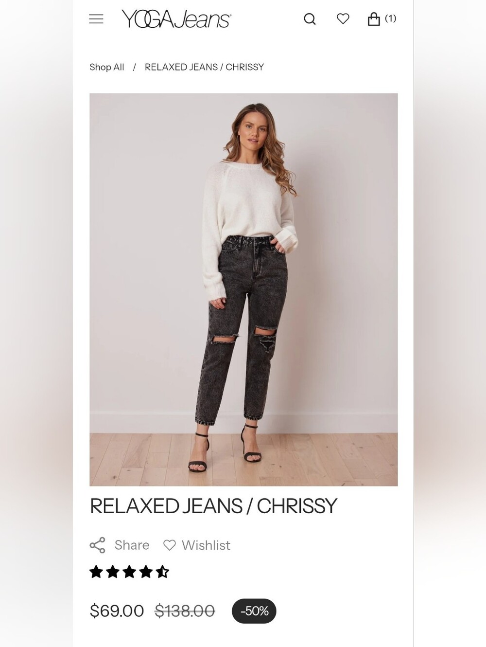 YOGA JEANS Chrissy Relaxed High-Rise Distressed Jeans — Black Acid Wash